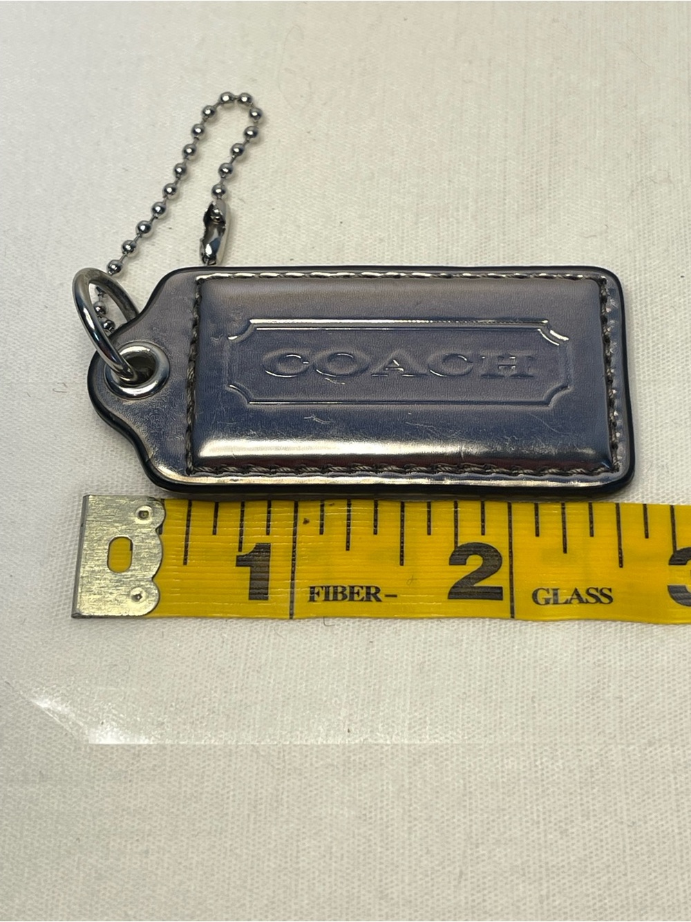 Coach Silver Metallic Leather Hang Tag with Ball Chain - Picture 3 of 3